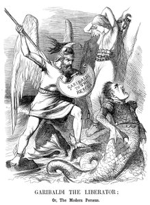 Giuseppe Garibaldi, erövrar Sicilien och Neapel för det nya kungadömet Italien, 1860 av John Tenniel