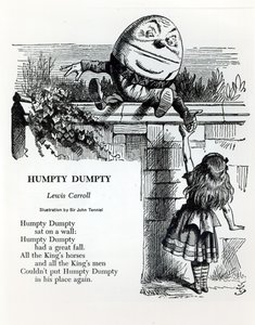Humpty Dumpty, illustration till barnramsan av Lewis Carroll (1832-98) av John Tenniel