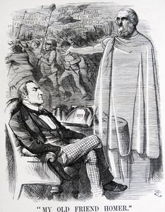 Politisk satir som skildrar William Ewart Gladstone och hans "gamle vän Homer" av John Tenniel