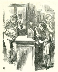 The Honest Pot Boy: Reform of Parliament - förlängning av franchisen. Disraeli tjänar som reform till John Bull bevakad av hans parlamentariska opposition. Han presenterade och genomförde sin reformproposition. Tenniel tecknad från Punch, London av John Tenniel