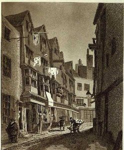 "View of the Southern Extremity of Thieving Lane (senaste åren kallad Bow Street)...", ritad 1807, graverad av W.M. Kamrater, pub. 1807 (gravyr) av John Thomas (after) Smith