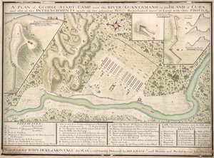 En plan över George Stadt Camp nära floden Guantamano på ön Kuba och även över de förskansningar som gjorts på de intilliggande kullarna, återgivna mer i stort med sina profiler LOC 2010592464