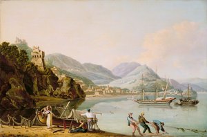 En italiensk hamn med en genuesisk Chebec vid Anchor av John Thomas Serres
