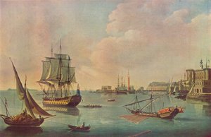 Engelska Men o War i Maltas hamn i Maltas hamn, c1805 av John Thomas Serres