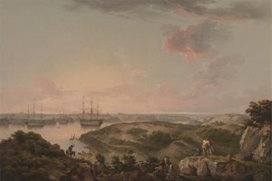 Port Mahon, Minorca med brittiska krigsmän vid Anchor av John Thomas Serres