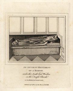 Forntida monument av en biskop under det sydöstra fönstret av 1100-talets Temple Church, London av John Thomas Smith