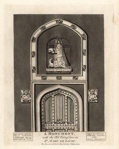 Gravbild av Alicia, dotter till Simon Steward, med den gamla vestrydörren i St Mary le Savoy av John Thomas Smith