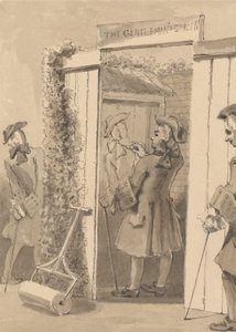 Hogarth som inte är på sin tid ritar sin följeslagares figur på dörren till en viss plats, till alla hans vänners stora beundran av John Thomas Smith