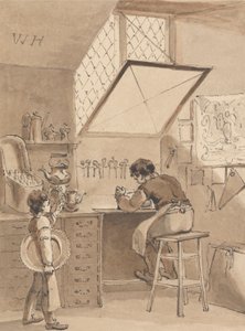 Hogarth graverar sin mästares butik-billa ängelns tecken av John Thomas Smith
