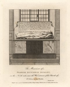 Monument över Lady Frances Kniveton, hertiginnan av Dudley, fru till Sir Gilbert Kniveton, i kyrkan St Giles in the Fields