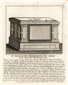 Muslimsk gravmonument i altarstil till Coya Shawsware, eller Khwaja Shahsuwar (1582-1626), en köpman och sekreterare till Nogdi tigger den persiske ambassadören, tidigare i St Botolphs, Bishopsgate av John Thomas Smith