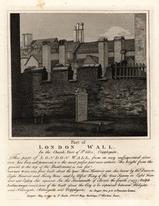 En del av den antika Londonmuren på kyrkogården i St Giles, Cripplegate, London av John Thomas Smith