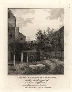 Rester av den romerska Londonmuren på kyrkogården i St Giles, Cripplegate av John Thomas Smith