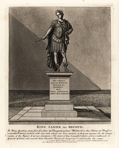 Staty av kung James II av England i kostym som en romersk kejsare, Jacobus Seundus, designad av Grinlin Gibbons, i Privy Gardens