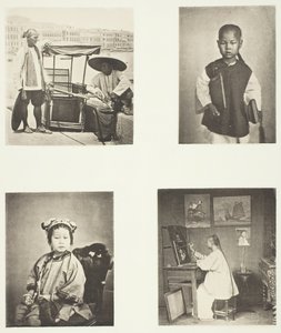 En Hong-Kong Sedan-stol, en kines skolpojke, en kinesisk flicka, en Hong-Kong-konstnär, ca. 1868. av John Thomson