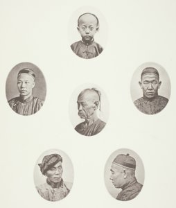kantonesisk pojke; kantonesisk köpman; Mongoliskt manligt huvud; Ett ärevördigt huvud; En arbetare; Mongoliskt manligt huvud av John Thomson