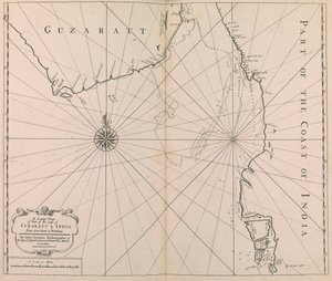 Ett stort sjökort över en del av GUZARATT  INDIAs kust från Diu Head till Bombay. (tryck) av John Thornton