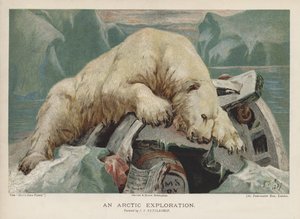 An Arctic Exploration: en isbjörn som undersöker föremål från en arktisk expedition (chromolitho) av John Trivett Nettleship