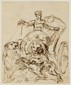 Cybele på vagn tecknad av Lions