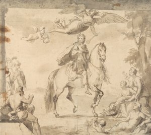 Förberedande studie för dekorationen "Equestrian Portrait of George I" av John Vanderbank