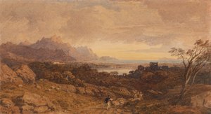 Romantiskt landskap med avlägsna berg av John Varley