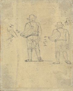 Två studier av en figur som håller en korg [verso] av John Varley