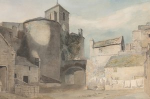 Befäst ingång till en walesisk stad East Gate i Caernarvon, ca. 1802.
