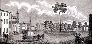 Central del av Pittsfield, Massachusetts, från Historical Collections of Massachusetts, av John Warner Barber, graverad av S. E. Brown, 1839