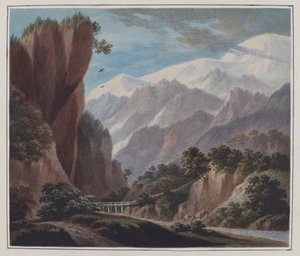 Ascending from the Valley of Sallanches to Chamonix, c.1781 (akvarell, penna och gummi arabiska på papper) av John Warwick Smith