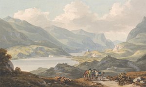 Llanberis sjöar - från vägen från Caernarfon Går till Llanberis, Caernarfonshire av John Warwick Smith