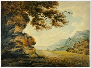 Två figurer tittar på en vik av John Warwick Smith
