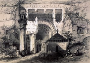 Karli, Ingången till den stora Chaitya-grottan, 1845. av John Weale