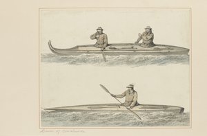 30: Canoes of Onalaska, från en serie akvareller som illustrerar Captain Cooks sista resa, ca 1773-84 (wc på papper) av John Webber