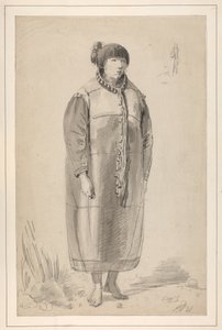 En teckning med titeln "A native female of North America" i en skissbok av John Webber av John Webber