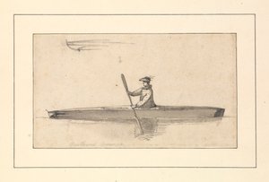 En teckning med titeln "Northwest American Canoe" i en skissbok av John Webber av John Webber
