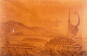 Kanoter ska träffa kapten James Cook av John Webber