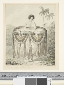 F.12 En ung kvinna från Otaheite kommer med en present, ca 1773-84 (akvarell) av John Webber