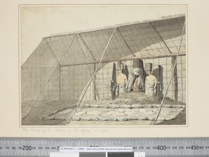 F.18 Insidan av huset, i Morai, i Atooi, c.1773-84 (akvarell) av John Webber