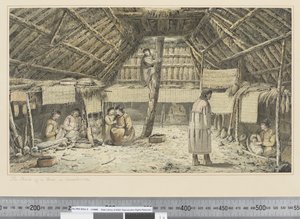 F.34 Insidan av ett hus i Oonalashka, ca 1773-84 (akvarell) av John Webber