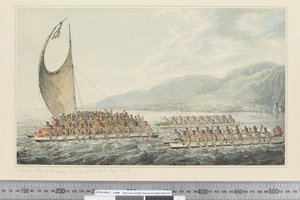 F.35 Tereoboo, kung av Owyhee, kommer med presenter till Capt. Cook, ca 1773-84 (akvarell)