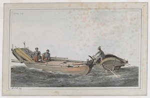 Två små båtar, med tre figurer i den ena, två i den andra. av John Webber