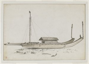 [Hel ritning] En dubbel resande kanot av Otaheite [Tahiti], med utarbetad snidning av John Webber