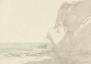 The Warren nära Exmouth, Devon: Steep Cliffs Rising at Right, Sea and Rocky Shore till vänster av John White Abbott