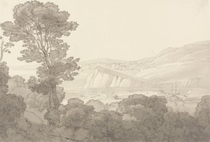Utsikt från en skog, med utsikt över floden och kullarna i Teignmouth, Devon