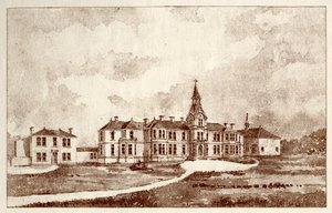 Lunatic Asylum i Newcastle upon Tyne, Coxlodge, ca 1829 (photolitho) av John William Dyson