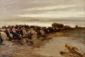 Hauling up the Lifeboat, Holy Island, c.1910-20 av John William Gilroy