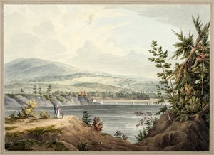 Hudson River Bridge nära Waterford, New York, 1832 (akvarell, gouache, selektiv glasering, grafit och utskrapa på papper på kort)