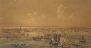New York från East River, 1852 (tvätt, gouache och grafit)