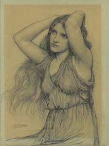 Flora (svart krita på buff papper) av John William Waterhouse