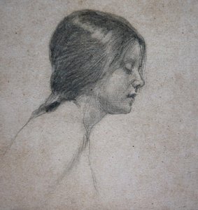 Head of a Young Girl, ca 1880 (penna på papper) av John William Waterhouse